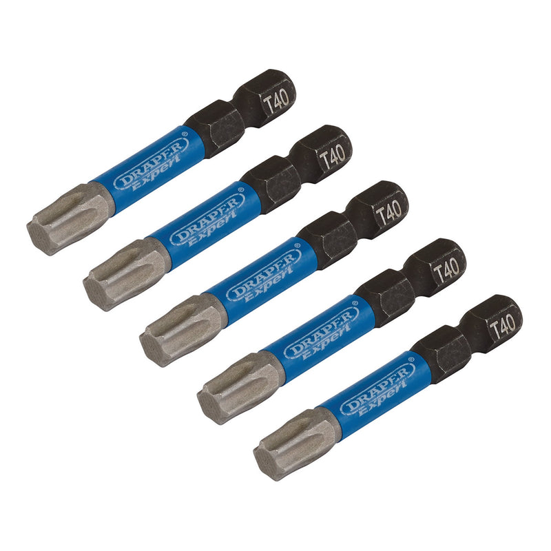Draper Expert TX-STAR® Impact Screwdriver Bits, T40 x 50mm, 1/4" Hex (Pack of 5)