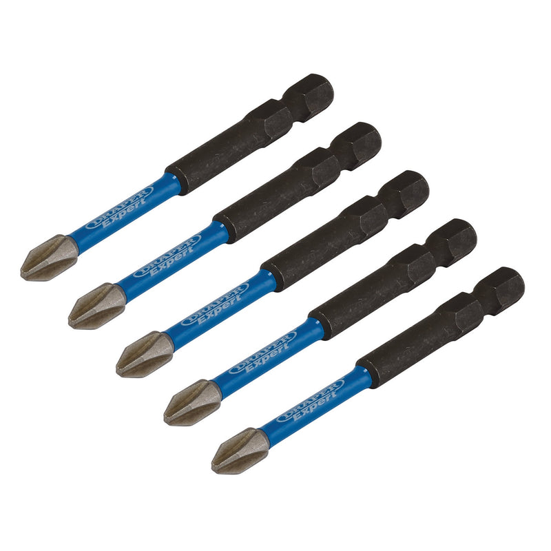 Draper Expert Cross Slot/PH Type Impact Screwdriver Bits, No.2 x 75mm, 1/4" Hex (Pack of 5)