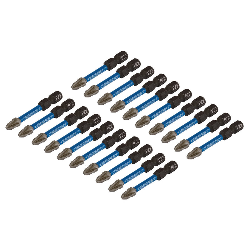 Draper Expert PZ-Type Impact Screwdriver Bits, No.2 x 50mm, 1/4" Hex (Pack of 20)