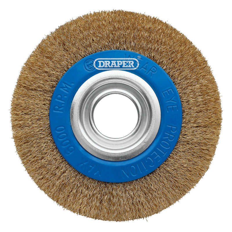 Brassed Steel Bench Grinder Wire Wheel Brush, 150 x 31.75mm