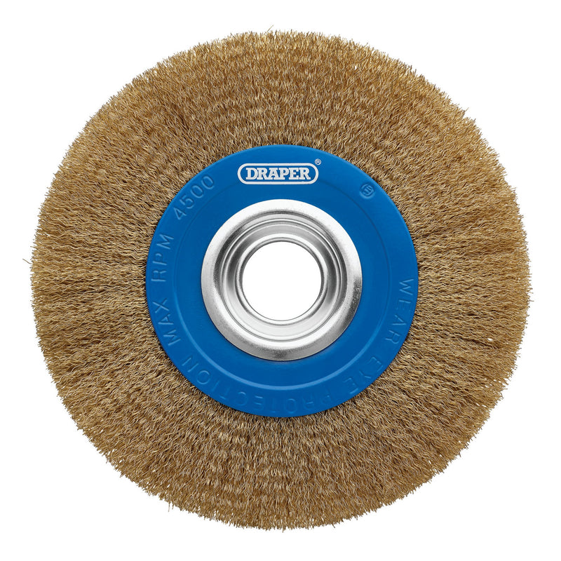 Brassed Steel Bench Grinder Wire Wheel Brush, 200 x 31.75mm