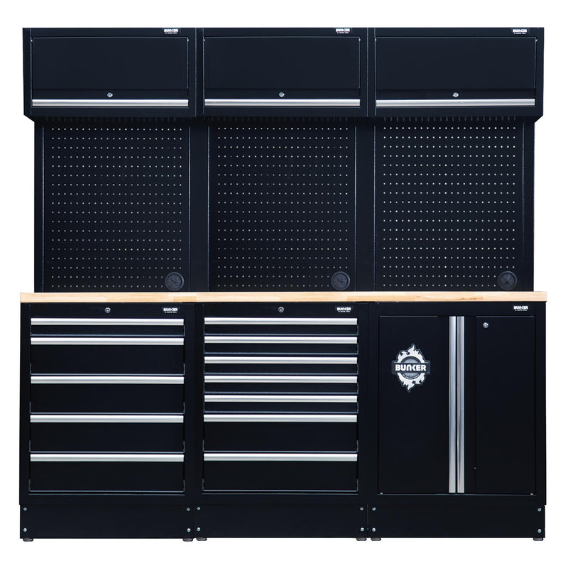 BUNKER 14 Piece Modular Storage Combo with Hardwood Worktop, 2040mm