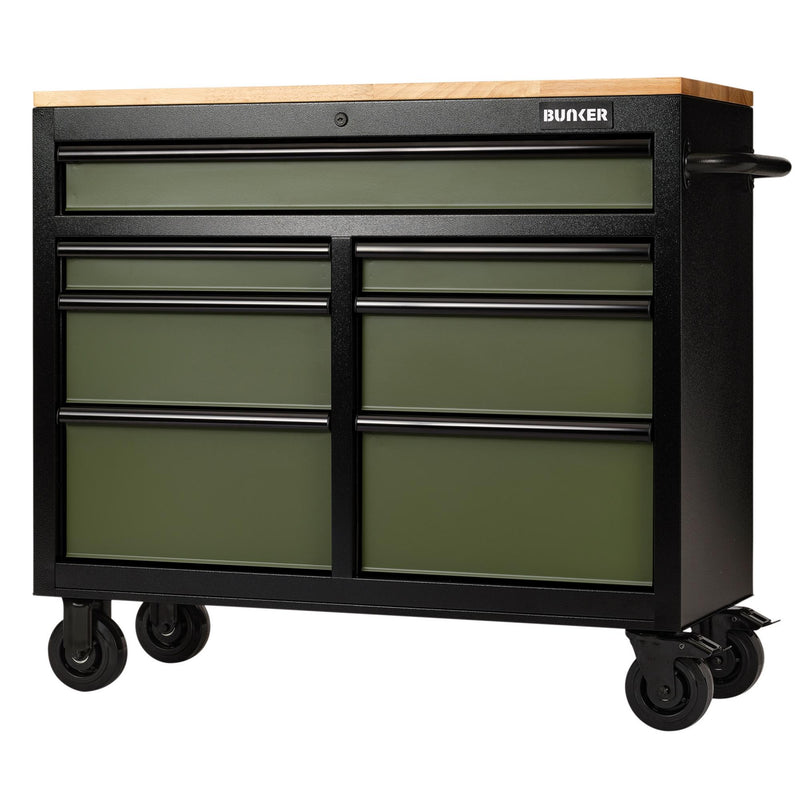 BUNKER 7 Drawer Workbench Roller Tool Cabinet, 41", Green