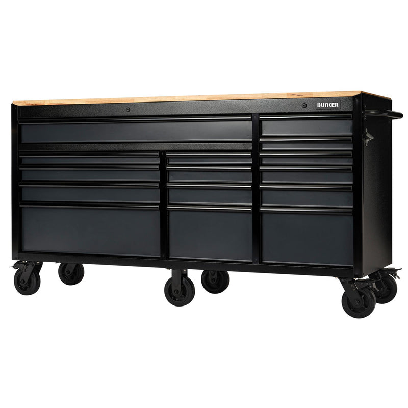 BUNKER 15 Drawer Workbench Roller Tool Cabinet, 72", Grey