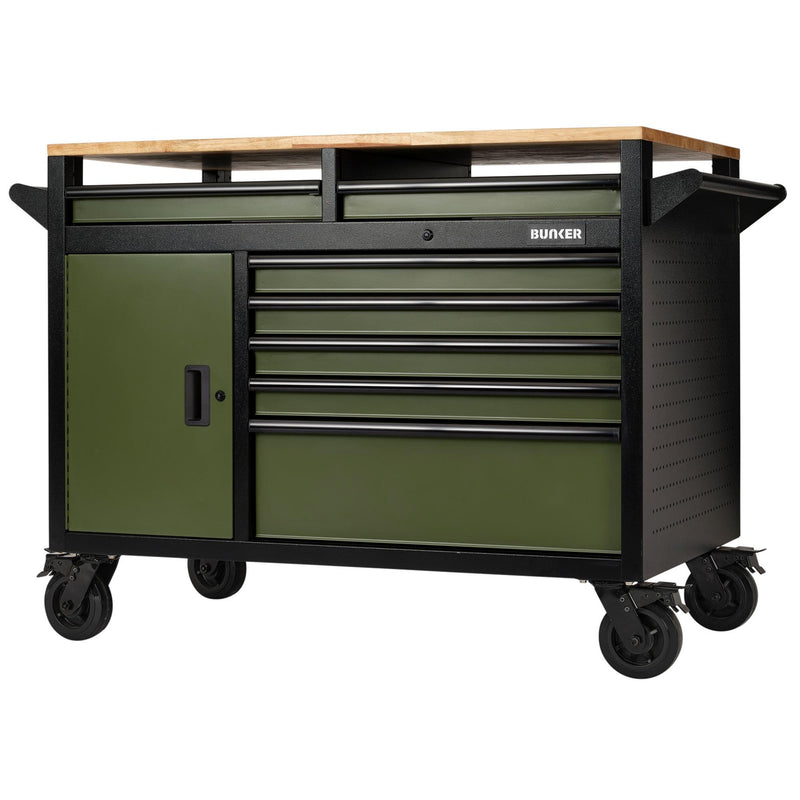BUNKER 14 Drawer Multi-Functional Workbench Roller Tool Cabinet, 48", Green