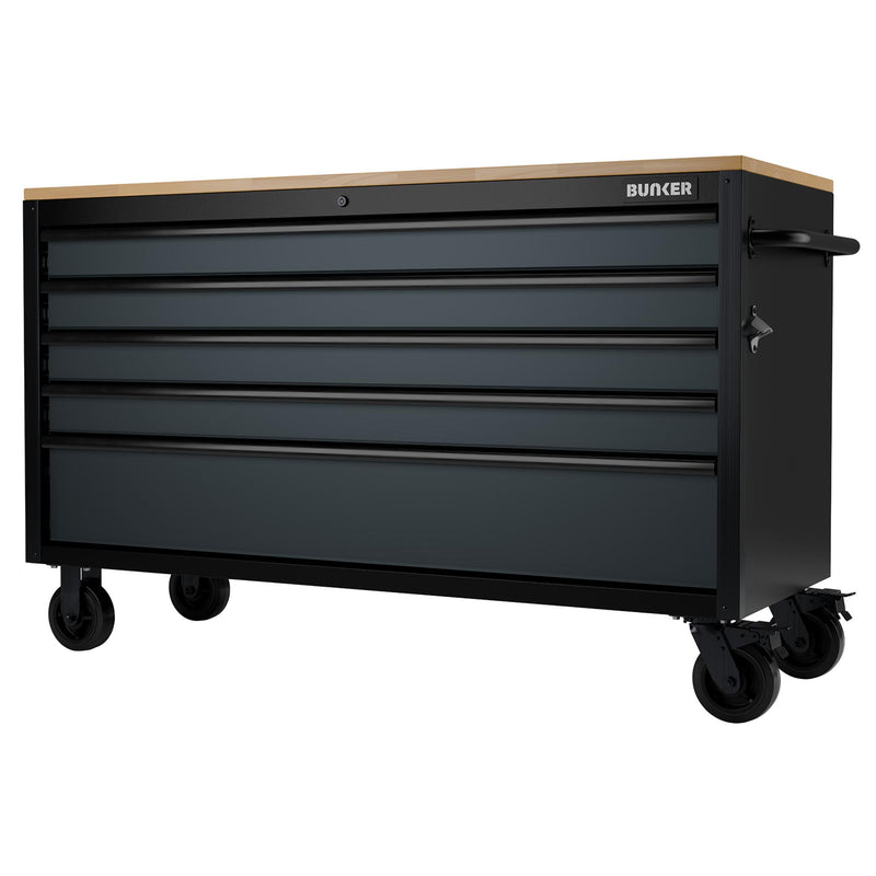 BUNKER 5 Drawer Workbench Roller Tool Cabinet, 61", Grey