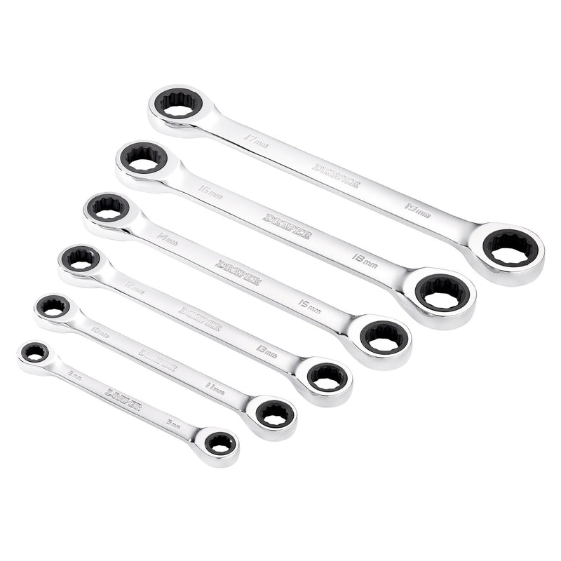 Draper HI-TORQ® Metric Double Ratchet Ring Spanner Set, 8 -19mm (6 Piece)
