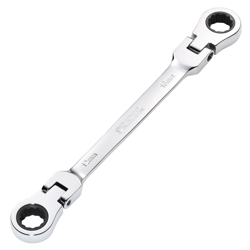 Draper HI-TORQ® Metric Flexible Head Double Ring Ratchet Spanner, 12 x 13mm
