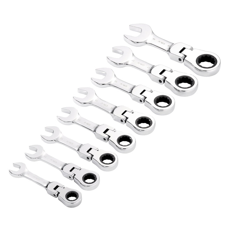 Draper HI-TORQ® Metric Stubby Flexible Head Ratchet Combination Spanner Set, 10 - 19mm (8 Piece)