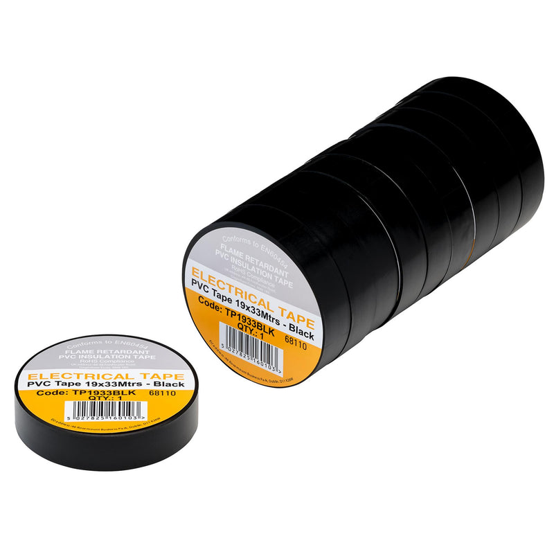 Black PVC Electrical Insulation Tape, 19mm x 33m (Pack of 10)