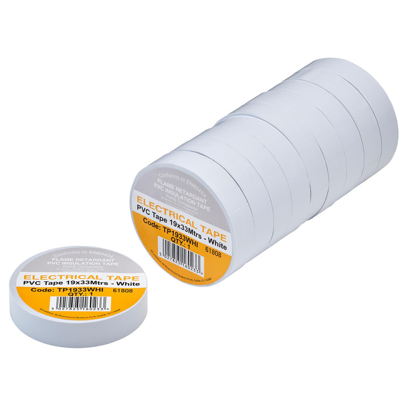 White PVC Electrical Insulation Tape, 19mm x 33m (Pack of 10)