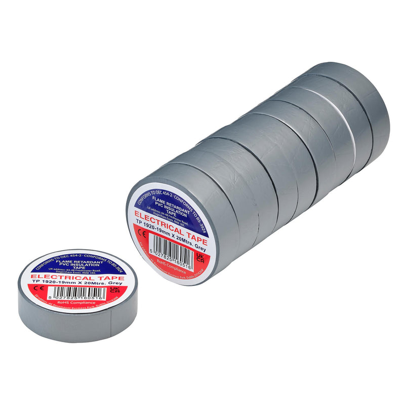 Grey PVC Electrical Insulation Tape, 19mm x 20m (Pack of 10)