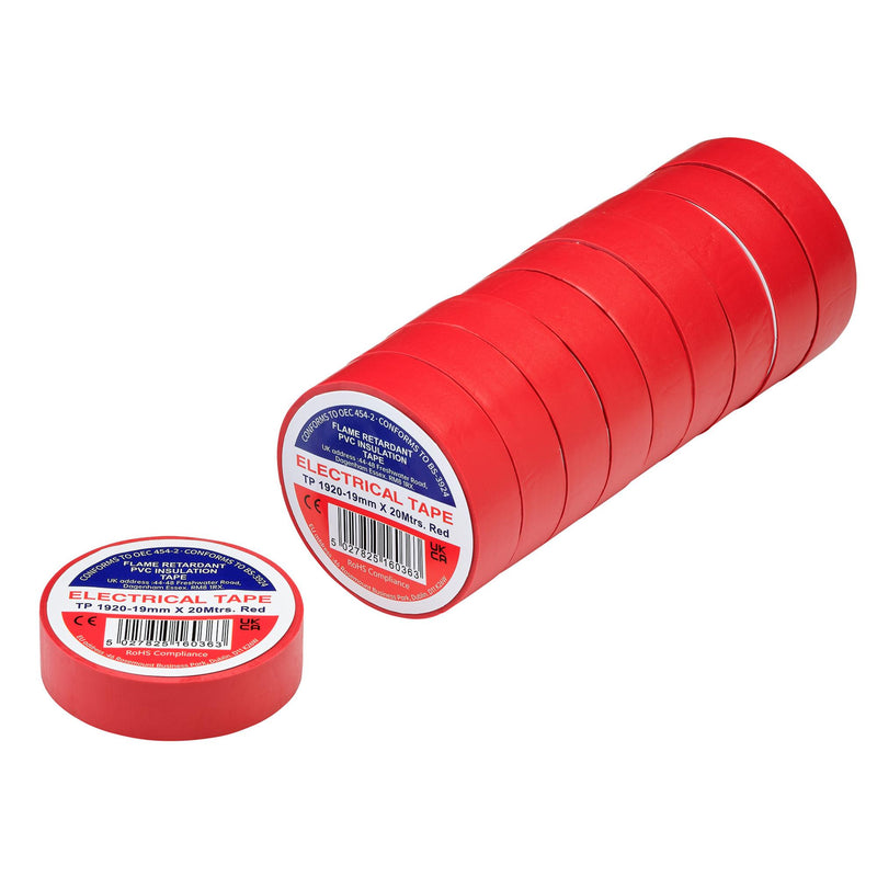 Red PVC Electrical Insulation Tape, 19mm x 20m (Pack of 10)