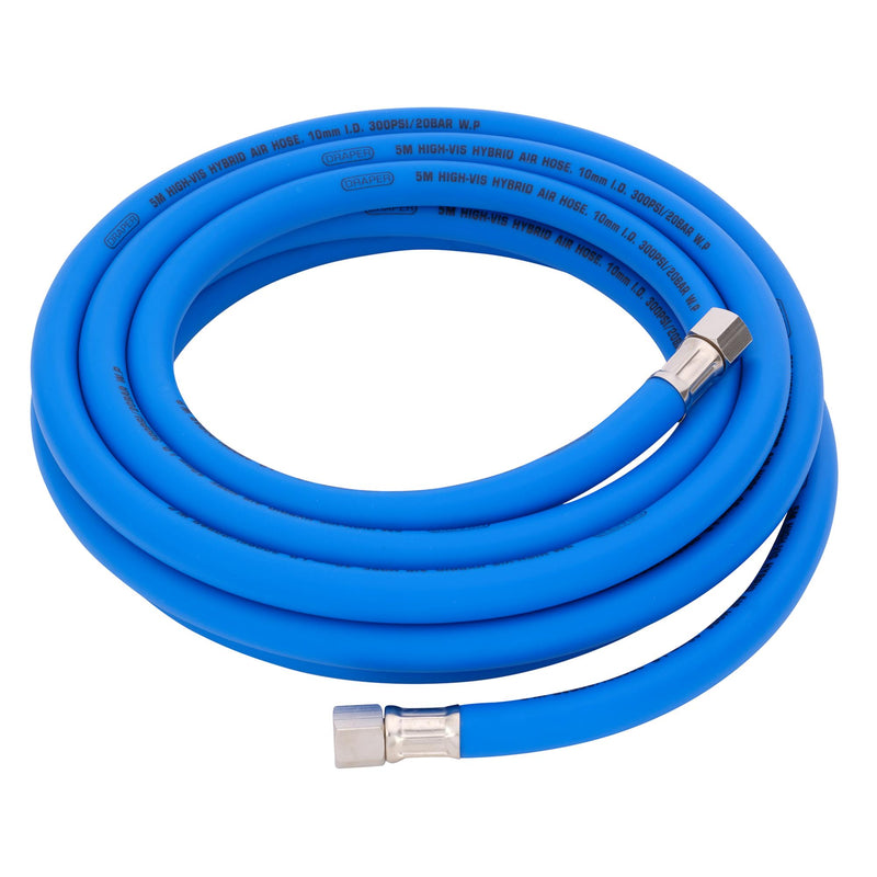 High Visibility Hybrid Air Hose, 5m x 10mm, 1/4" BSP, Blue