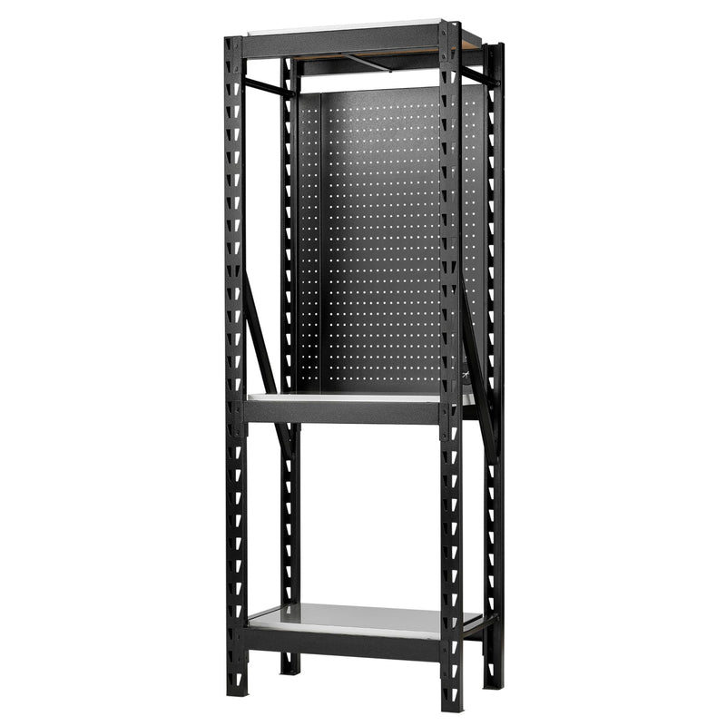 BUNKER 17 Piece Modular 3 Tier Racking with Stainless Steel Shelving and Pegboards, 750mm