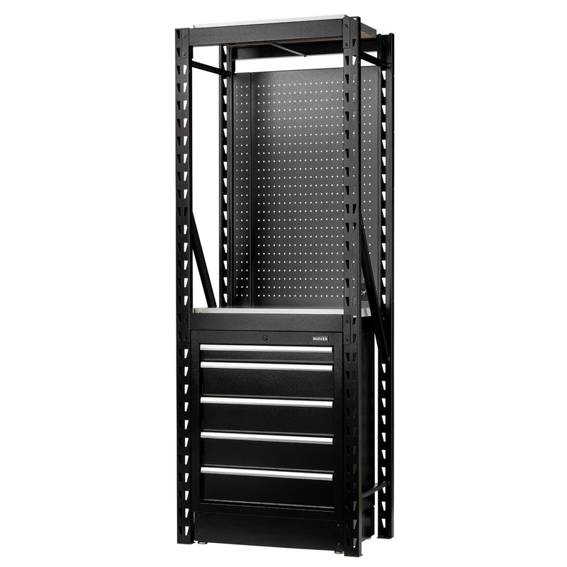 BUNKER 13 Piece Modular Storage Combo 2 Tier Racking with Stainless Steel Shelving, Pegboard and Floor Cabinet, 750mm