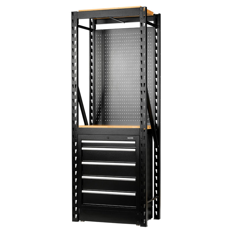 BUNKER 13 Piece Modular Storage Combo 2 Tier Racking with Hardwood Shelving, Pegboard and Floor Cabinet, 750mm