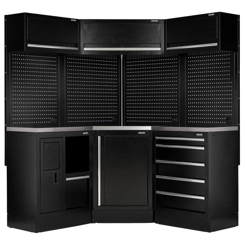 BUNKER 18 Piece Modular Storage Corner Combo with Stainless Steel Worktop, 3454mm
