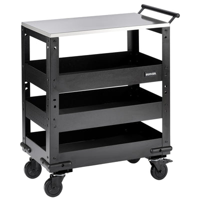 BUNKER 3 Tier Trolley with Pull Handle and Stainless Steel Worktop, 714mm