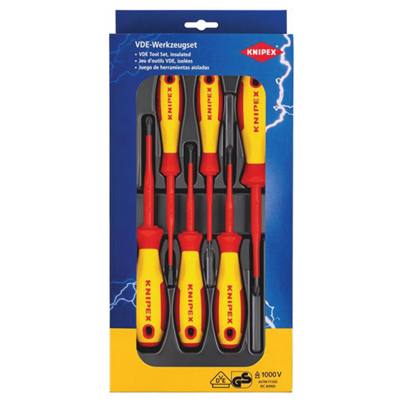 KNIPEX 00 20 12 VO4 VDE Slotted/Phillips®/Pozidriv® Screwdriver Set, 6 Parts