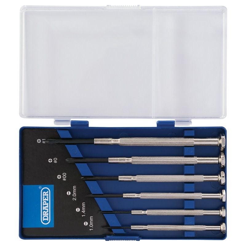 Draper PS1003/B Precision Screwdriver Set, 3 x Plain Slot, 3 x Cross Slot (6 Piece) - (14956) - DR-14956 - Draper - Trade Counter Direct