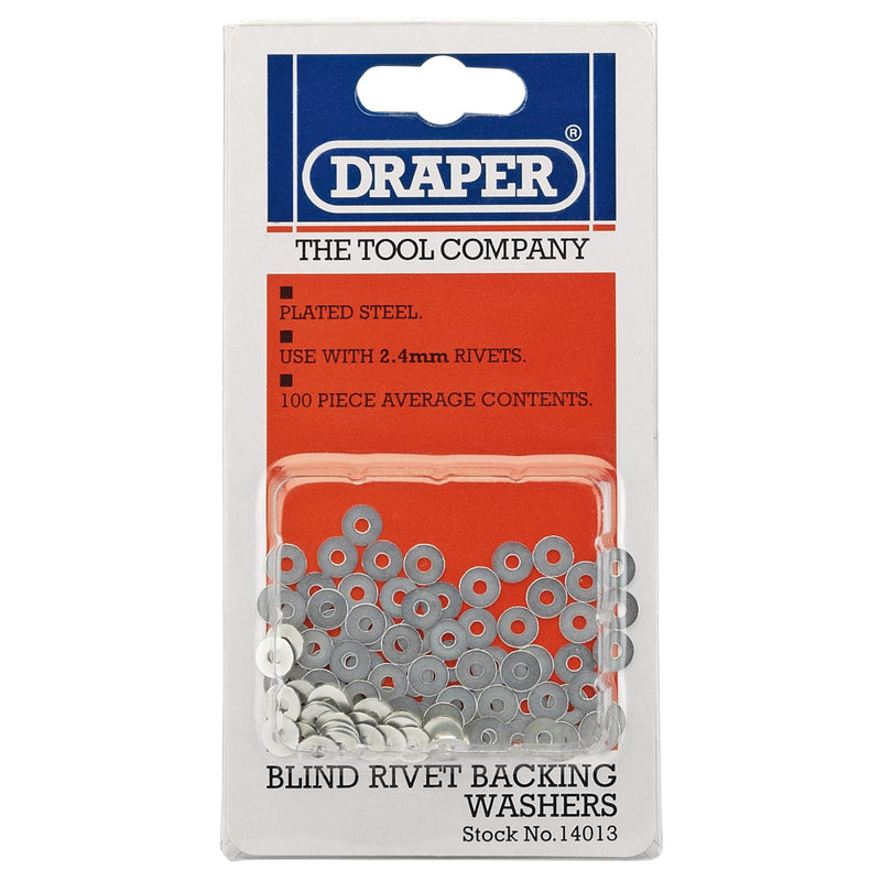 Draper Rivet Backing Washers, 2.4mm (100 Piece) - DR-14013 - Draper - Trade Counter Direct
