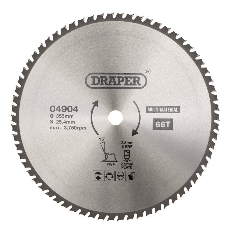 Draper SBM9 TCT Multi - Purpose Circular Saw Blade, 355 x 25.4mm, 66T - (04904) - DR-04904 - Draper - Trade Counter Direct