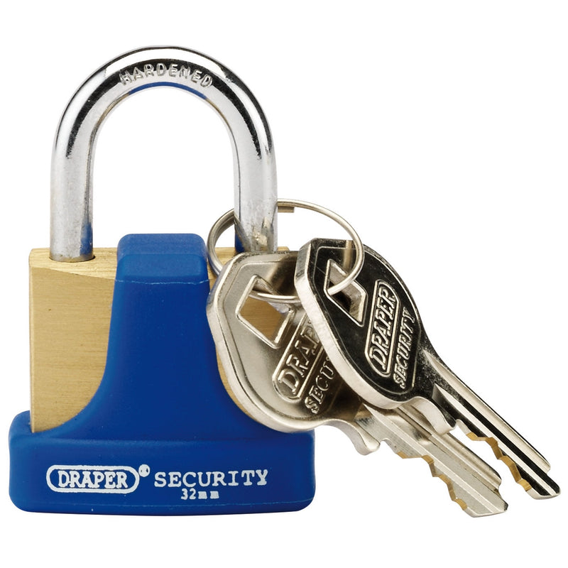 Draper Solid Brass Padlock and 2 Keys with Hardened Steel Shackle and Bumper - DR-64164 - Draper - Trade Counter Direct