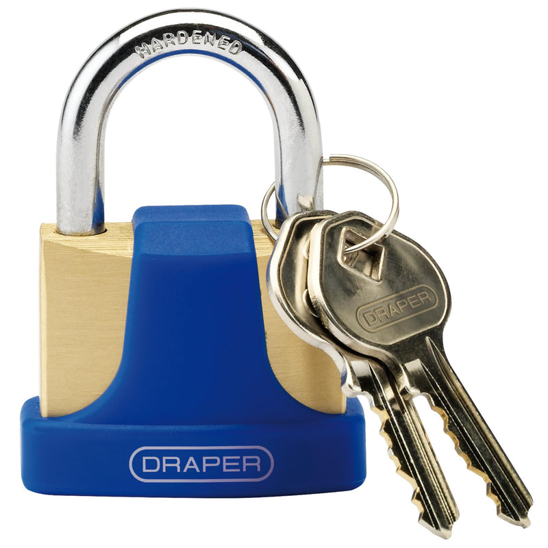 Draper Solid Brass Padlock and 2 Keys with Hardened Steel Shackle and Bumper - DR-64165 - Draper - Trade Counter Direct