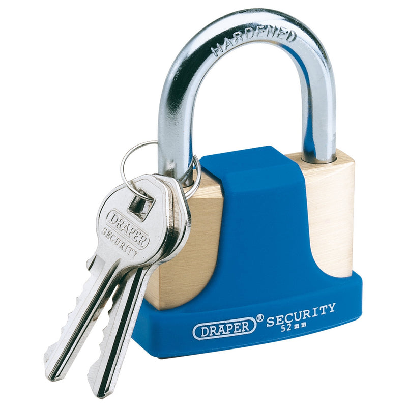 Draper Solid Brass Padlock and 2 Keys with Hardened Steel Shackle and Bumper - DR-64166 - Draper - Trade Counter Direct
