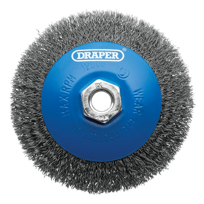 Draper Steel Bevelled Crimped Wire Wheel Brush, 115mm, M14 - DR-08065 - Draper - Trade Counter Direct