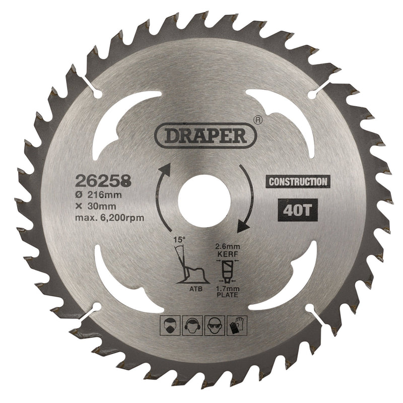 Draper TCT Construction Circular Saw Blade - DR-26258 - Draper - Trade Counter Direct