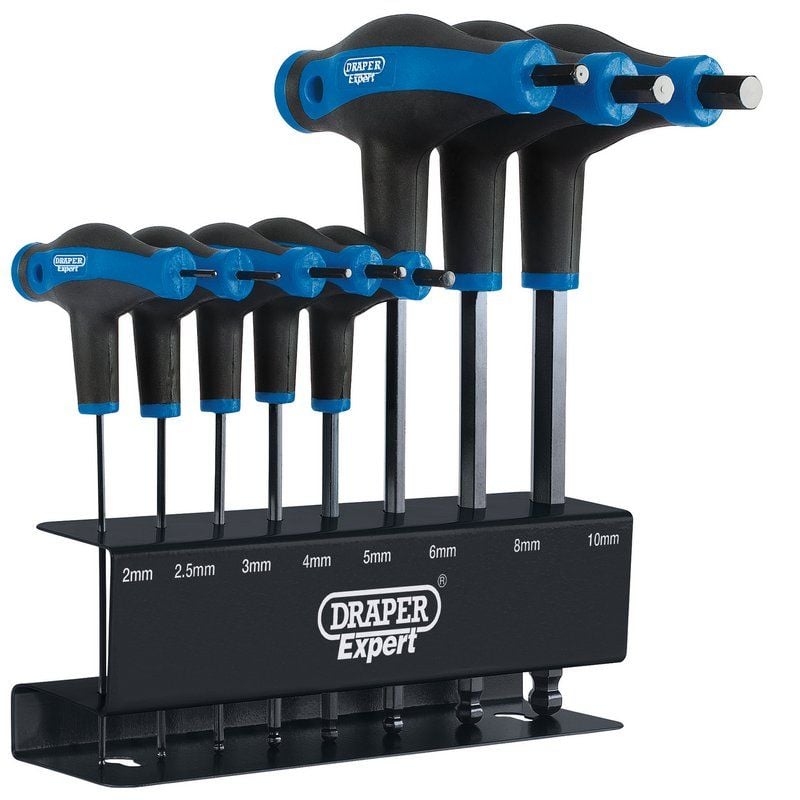 Draper THEX/SG/8/B Soft Grip 'T' Handle Hexagon and Ball End Key Set (8 Piece) - (33873) - DR-33873 - Draper - Trade Counter Direct