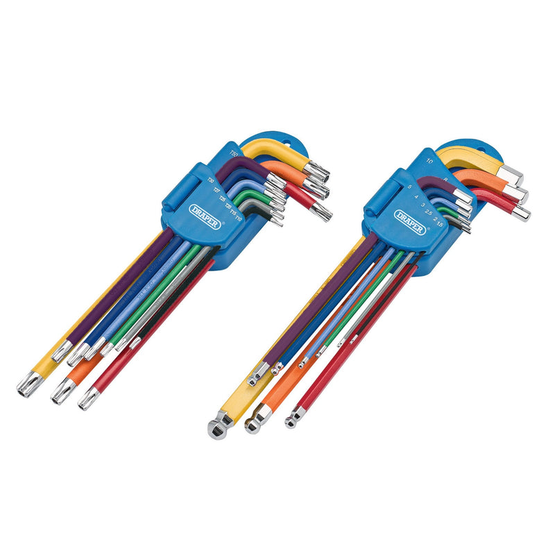 Draper TX-STAR® Security & Hex Metric Long Arm Key Set, Colour Coded (2 x 9 Piece) - DR-04776 - Draper - Trade Counter Direct