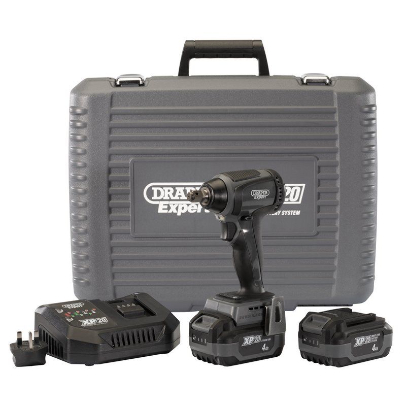 Draper XP20IW1/2.300K XP20 20V Brushless Impact Wrench, 1/2", 300Nm, 2 x 4.0Ah Batteries and Fast Charger - (98962) - DR-98962 - Draper - Trade Counter Direct