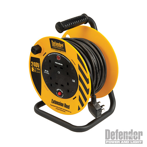 Defender Cable Reel 1.25mm2 4-Way 13A 20m 230V - E86465