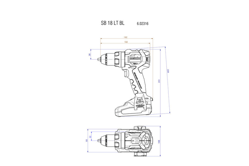 Metabo SB 18 LT BL (602316800) 18V Brushless Cordless Combi Drill Kit (2 x 4Ah Batteries) product image 2