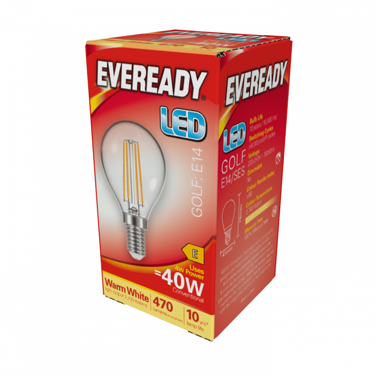 Eveready LED Filament Golf E14 (SES) 470lm 4W 2,700K (Warm White) - S15482 - Eveready - Trade Counter Direct