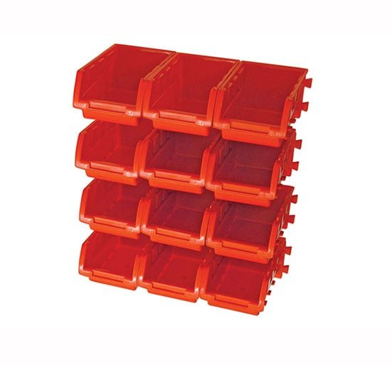 Faithfull 12 Plastic Storage Bins with Wall Mounting Rails - Wallpanel Storage - FAIPAN12 - Faithfull - Trade Counter Direct