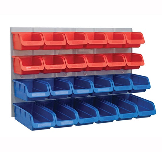 Faithfull 24 Plastic Storage Bins with Metal Wall Panel - Wallpanel Storage - FAIPAN24 - Faithfull - Trade Counter Direct