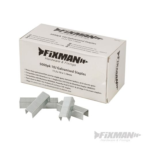 Fixman 10J Galvanised Staples 5000pk 11.2 x 10 x 1.17mm - 983163 - 983163 - Fixman - Trade Counter Direct