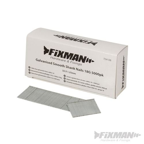 Fixman Galvanised Smooth Shank Nails 18G 5000pk 32 x 1.25mm - 724126 - 724126 - Fixman - Trade Counter Direct