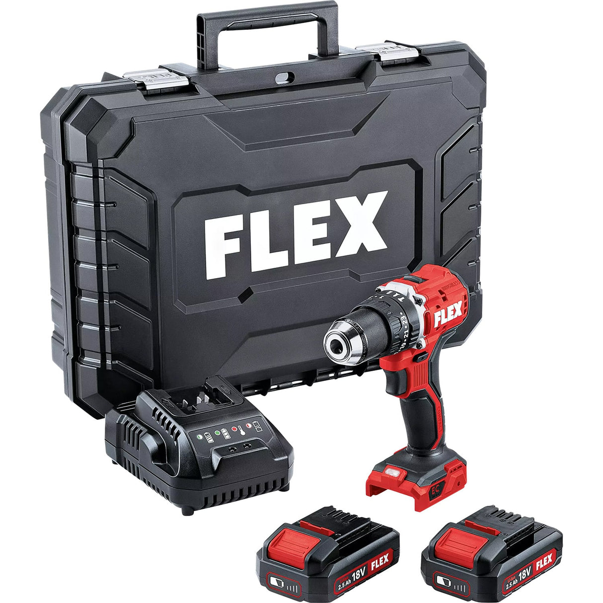 Flex Compact 2 - speed Cordless Percussion Drill PD 2G 18.0 EC LD - 2 x 2.5Ah Batteries & Charger Kit - FLEX519065 - Flex Power Tools - Trade Counter Direct