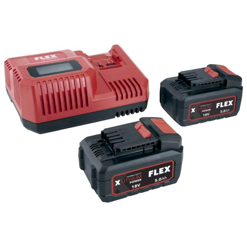 Flex Power 55 R/BS P - Set 55 R/BS - 2 x 5Ah Batteries & Charger Kit - 507695 - FLEX507695 - Flex Power Tools - Trade Counter Direct