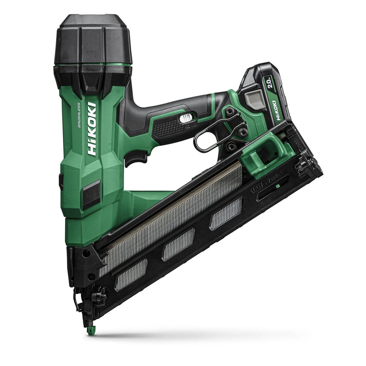 Hikoki 18V 15GA Brushless Angled Finish Nailer 2 x 2.0Ah batteries, charger and Case - NT1865DAAJXZ - NT1865DAAJXZ - HiKOKI / Hitachi Power Tools UK - Trade Counter Direct