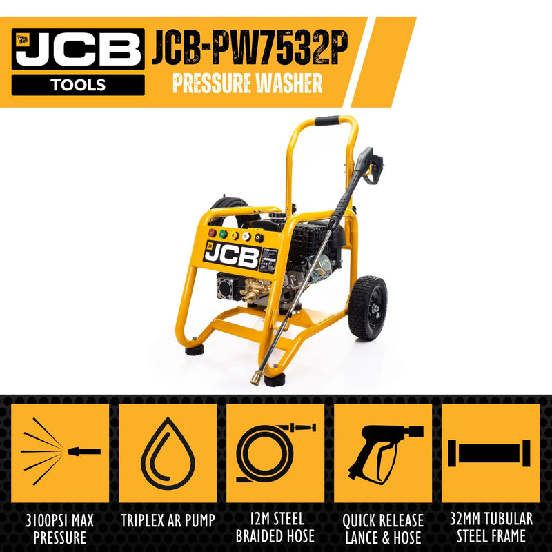 JCB 224CC 3100PSI Petrol Pressure Washer AR Triplex Pump - JCB-PW7532P - Hyundai - Trade Counter Direct