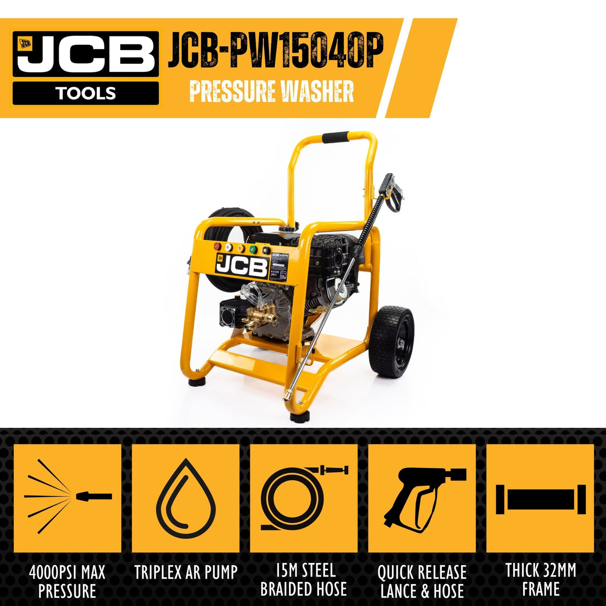 JCB 457CC 4000PSI Petrol Pressure Washer AR Triplex Pump - JCB-PW15040P - Hyundai - Trade Counter Direct
