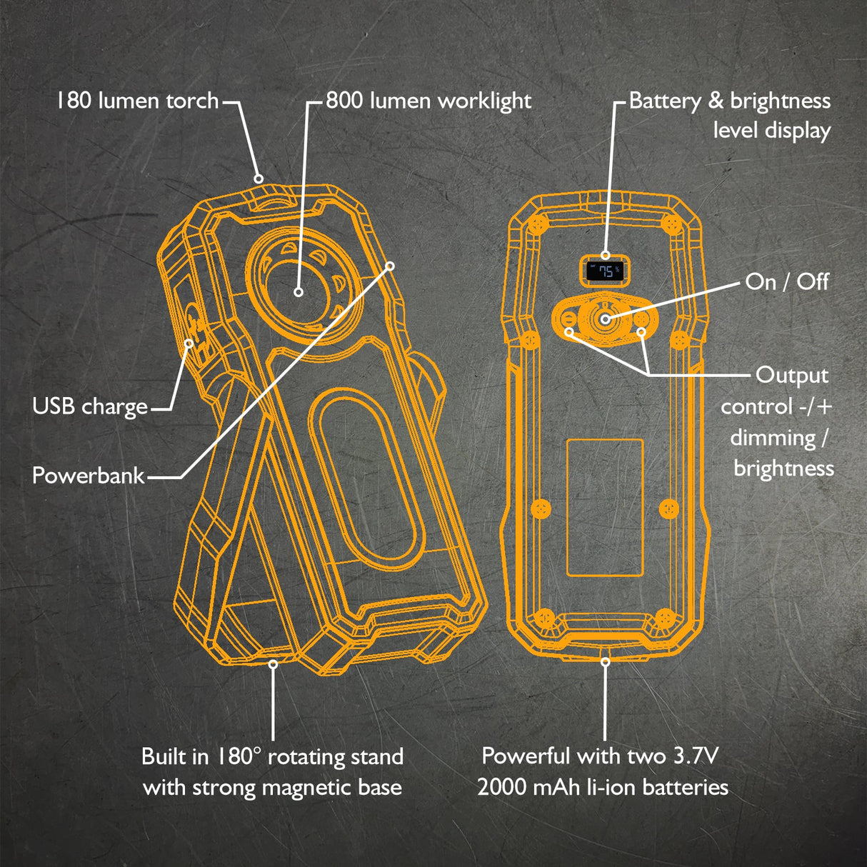 JCB 800 LM Work Light With Torch - JCB-WL-POCKET II - JCB Work Lights - Trade Counter Direct