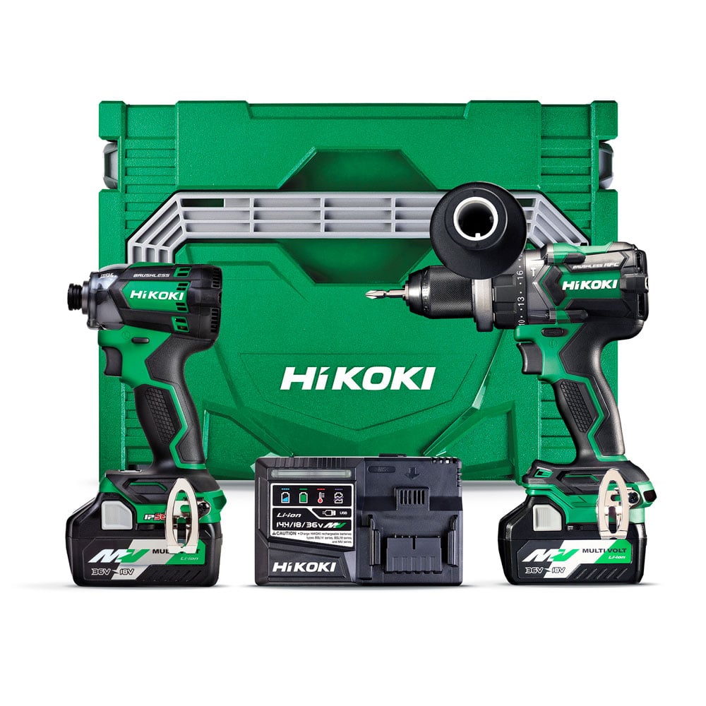 HiKOKI KC18DCJAZ 18-36 Multi-Volt Combi Twin Kit (DV18DCX, WH18DC, 2 x BSL36A18 & UC18YSL3)