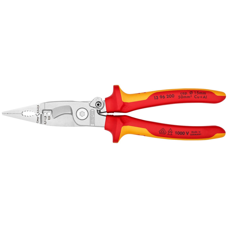 KNIPEX 13 96 200 SB Pliers for Electrical Installation Insulated with Multi-Component Grips, 200mm - DR-25886 - KNIPEX - Trade Counter Direct